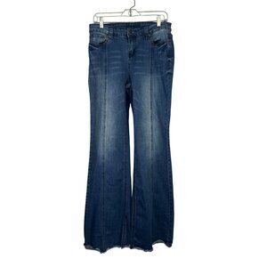 Suzanne Betro Womens Flared Denim Jeans With Frayed Hem And Embroidered Pockets